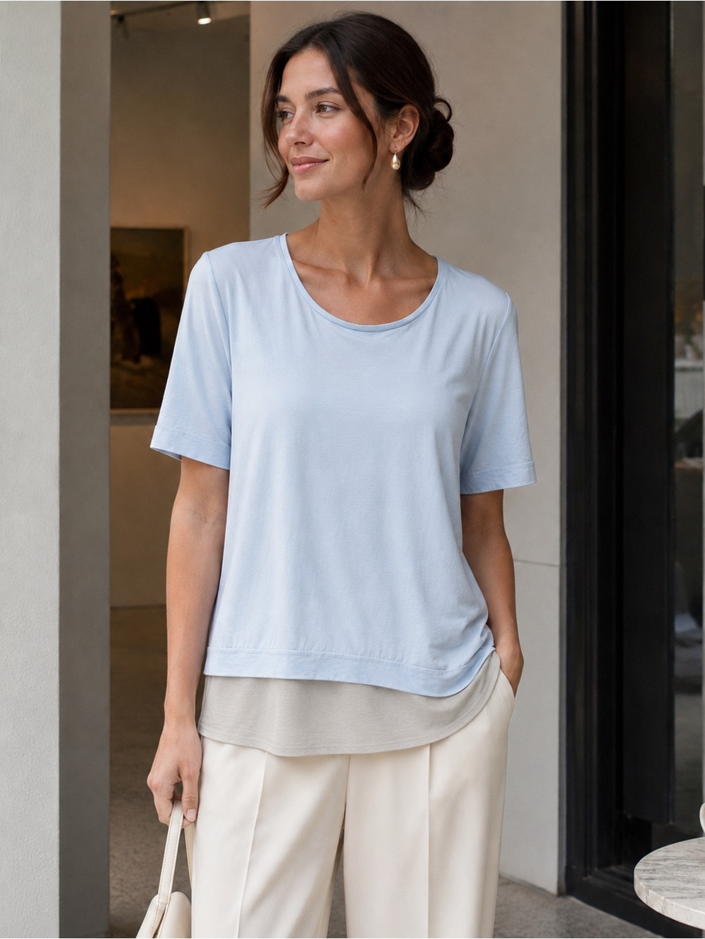 COS Baby Blue Layered T-Shirt Two Tone Longline Top Size S